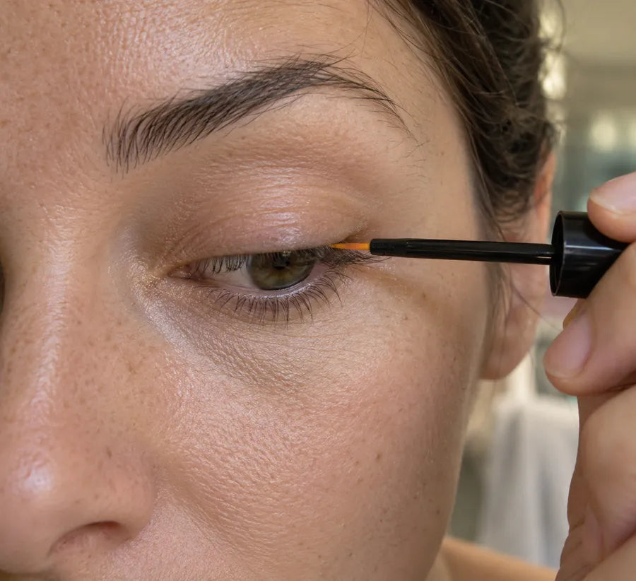 Applying the serum along the upper lash line